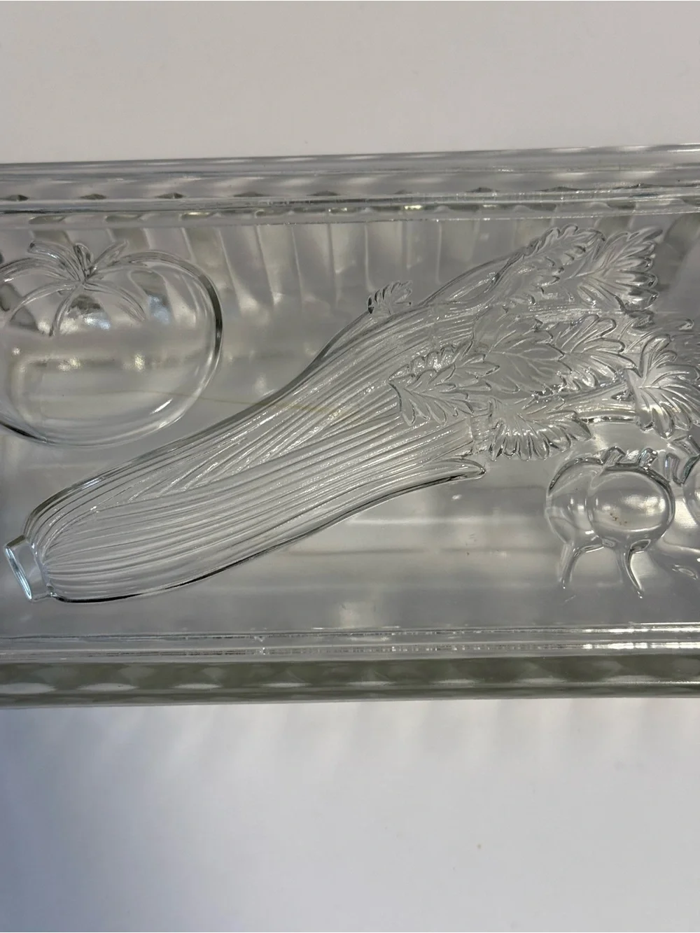 Vintage Federal Glass Vegetable Refrigerator Dish Clear